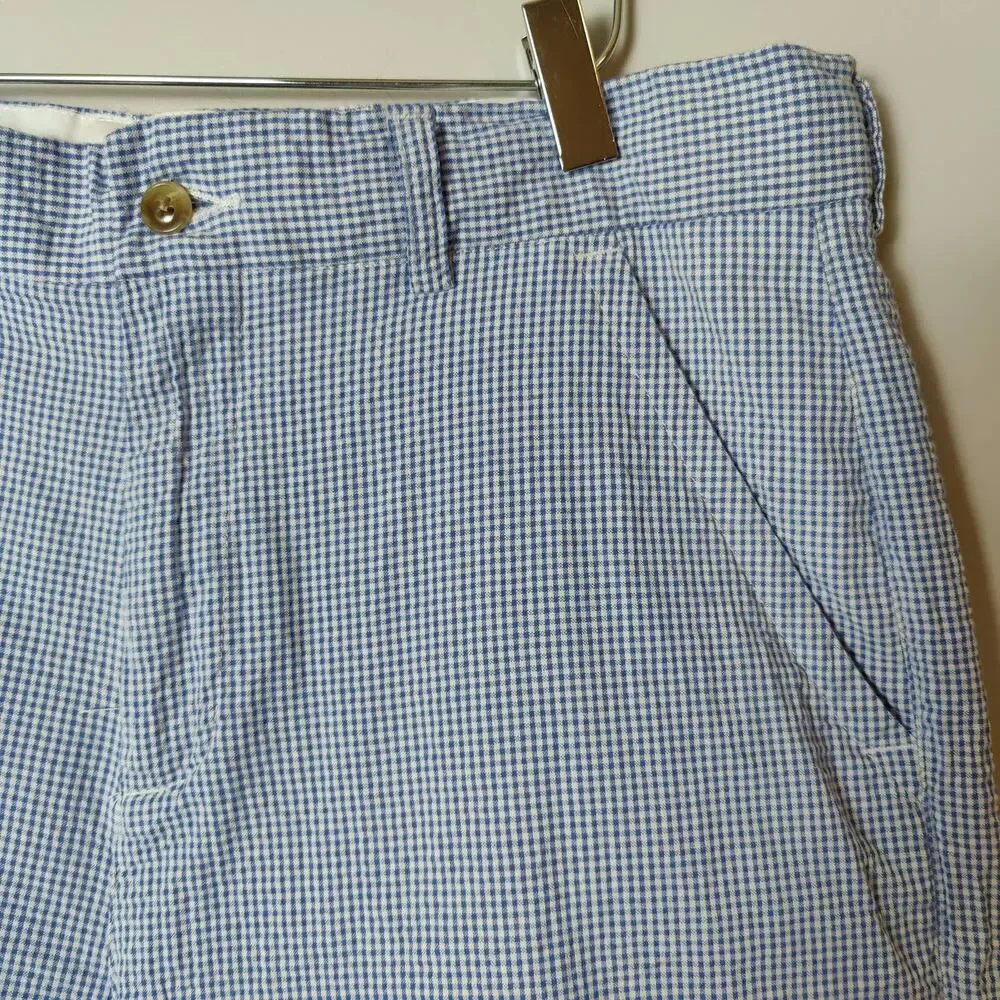 Alan Flusser Men's Sz 34 Blue Gingham Flat Front Shorts Golf Spring Easter
